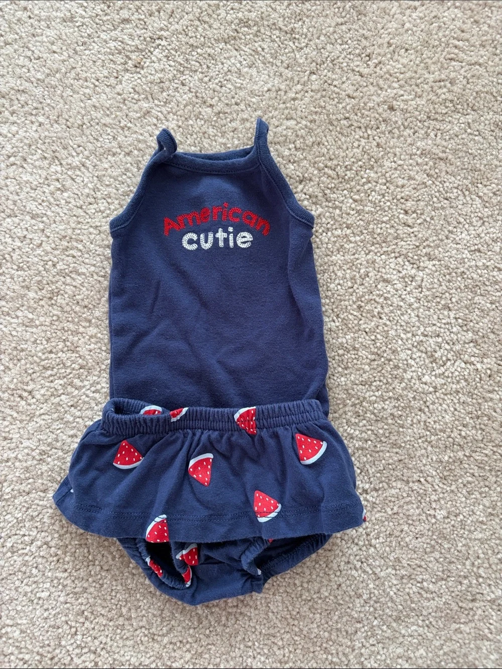 Navy Blue 'American Cutie' Tank Onesie & Watermelon Skirted Bloomers